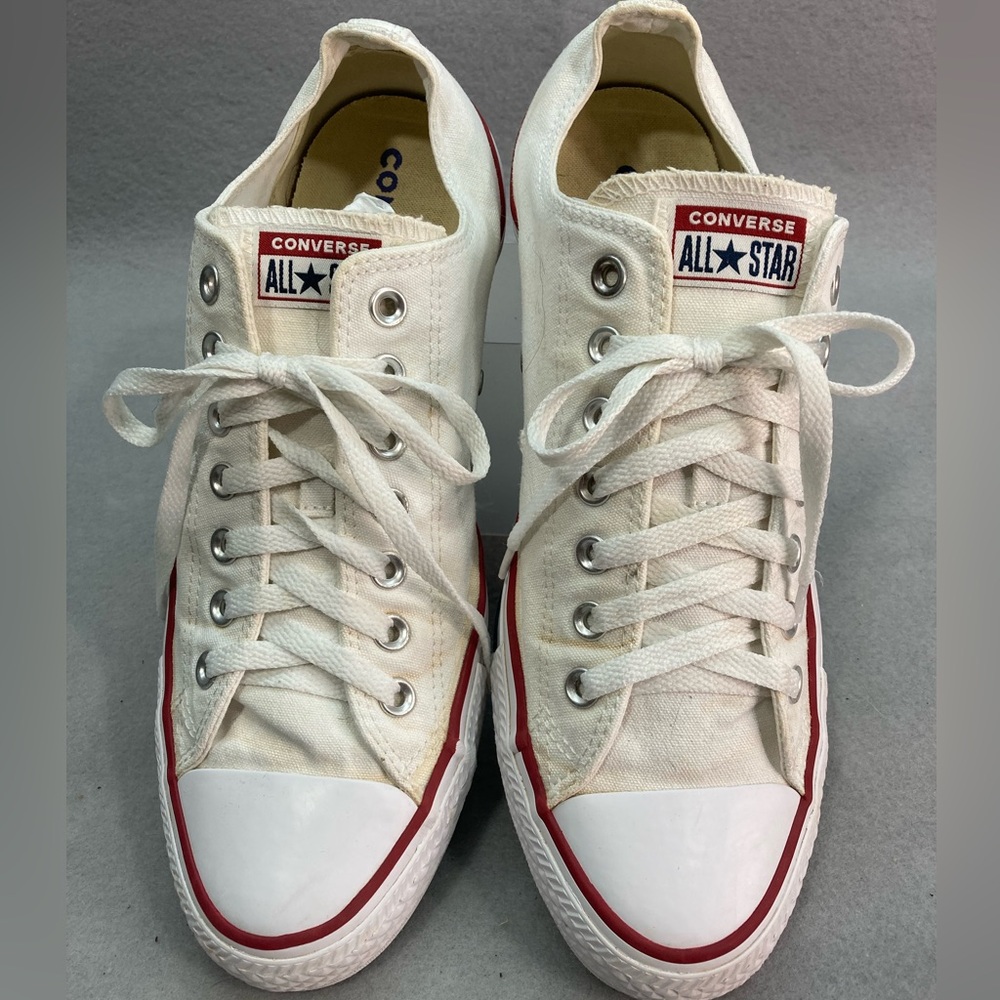 Converse White Canvas Low Top Sneakers with Red Trim